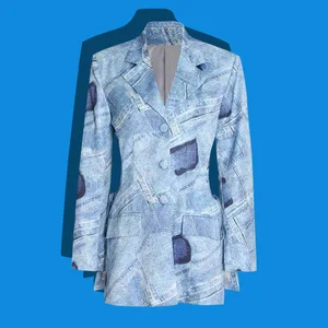 Custom Denim Suit Shirt Women's Mid-Length Coat Personality Graffiti Top