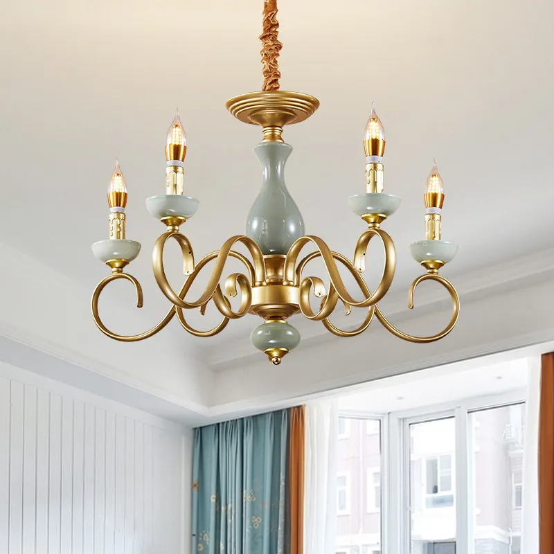 Modernes, schlichtes und elegantes amerikanischer Stil-Retro-LED-Kronleuchter aus Eisen und Glas, zweckmäßig für Schlafzimmer, Wohnzimmer und Esszimmer