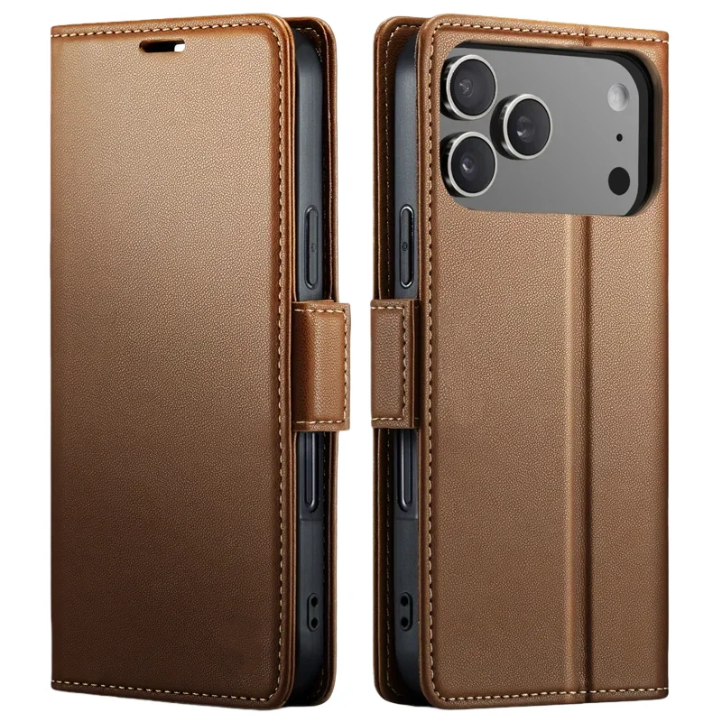 Étui portefeuille en cuir rabattable, design professionnel, antichoc, étanche, protection d'objectif, support intégré bloquant pour iPhone 17 Pro Max