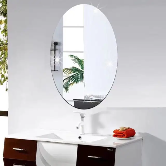 Oval sticker wall HD bathroom decorative acrylic won't break soft mirror