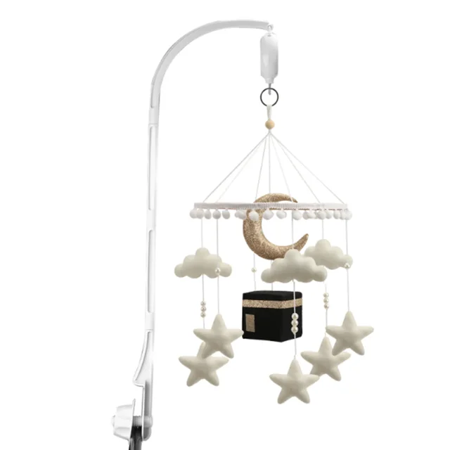 Moon Star Baby Kaaba Islamic Rotating Bed Hanging Toys Gifts Quran Mobile Phone 35 Sound Music Box with Stand Felt Wind Bell