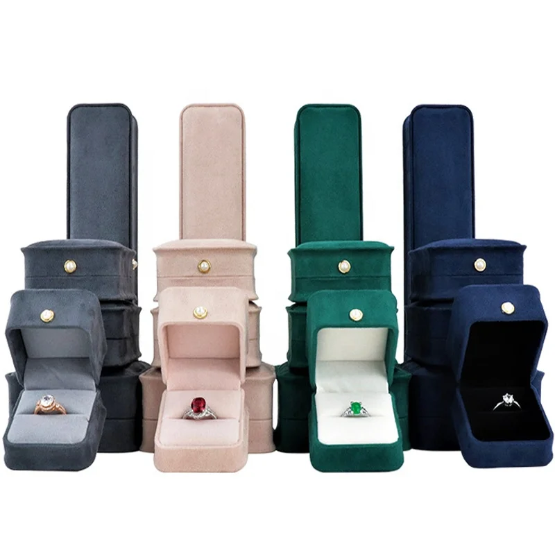 Microfiber suede jewelry bracelet chain pendant ring boxes with slim waist design solid plastic shell pearl ornament for jewelry store.jpg
