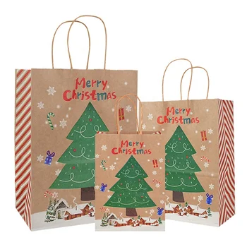 33/27/21cm Large Christmas Paper Gift Bags Merry Christmas Tree Printed 2022 New Year Present Candy Clothes Packaging Bags Paper