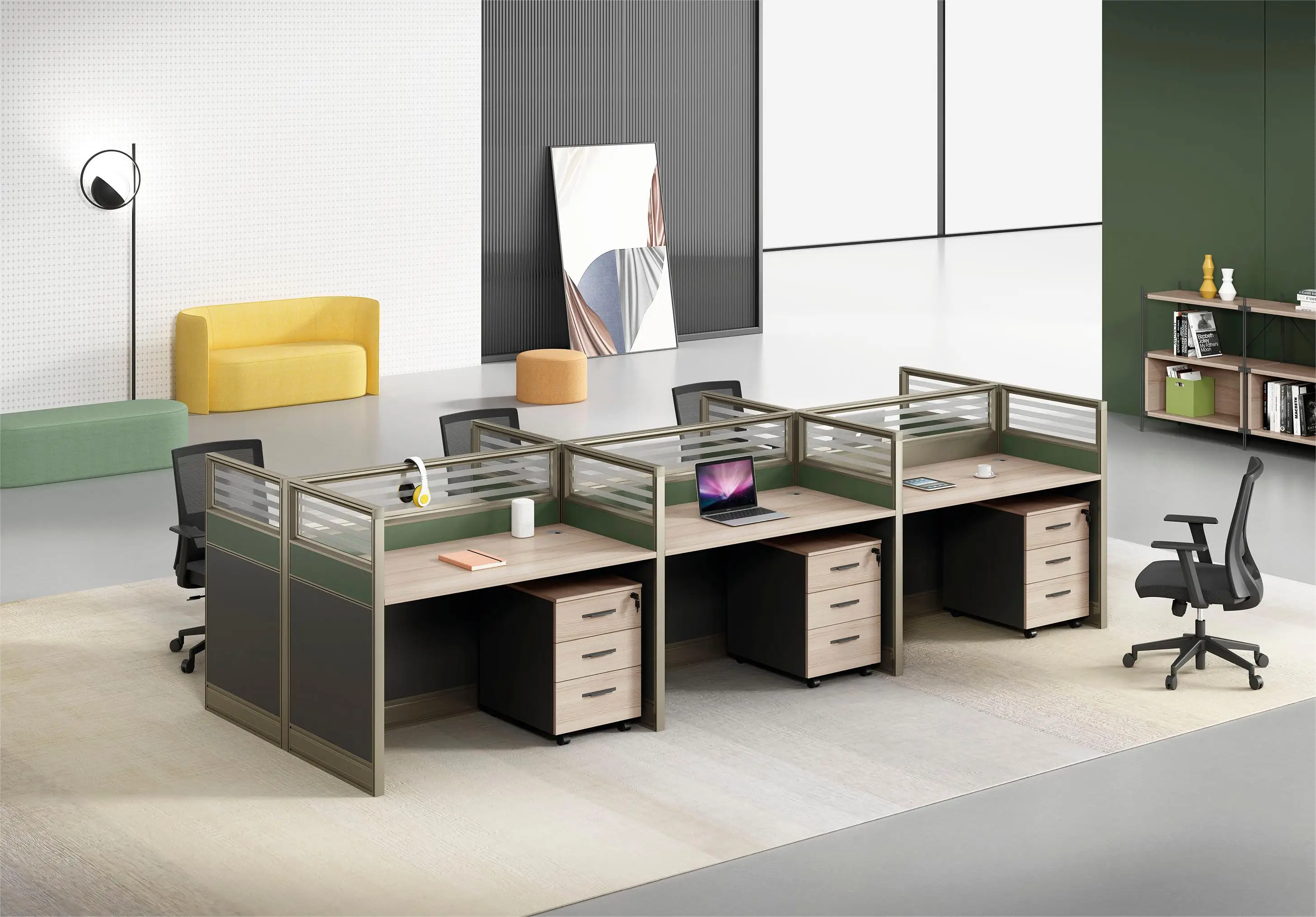 Durable Modern Design Office Light Oak Panel Workstations 4-6 Seater ...