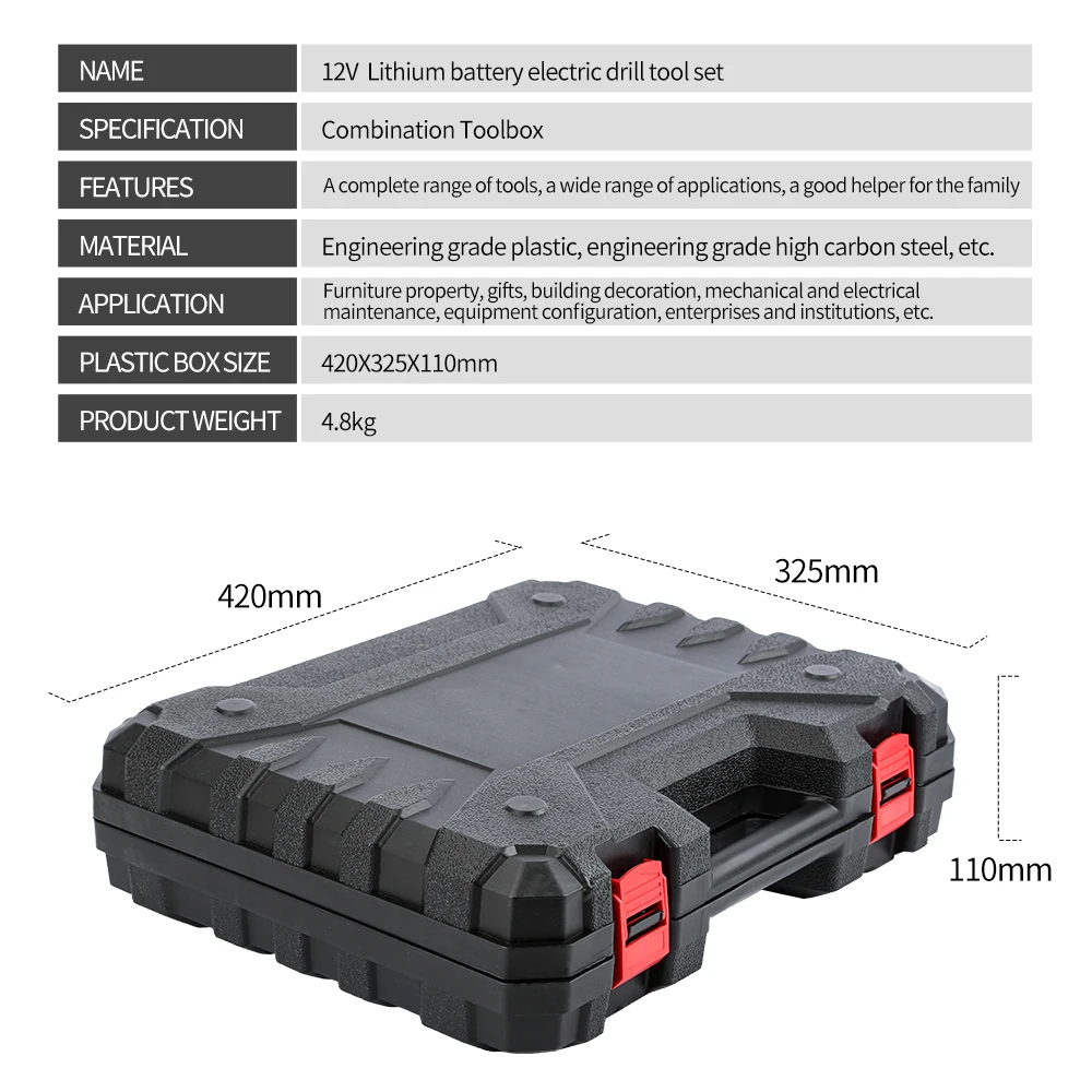 Kingsdun 102pcs Power Tools Combo Set Electric Drill Power Toolkit for Woodworking 12V Electric Drive Impact Drill Set