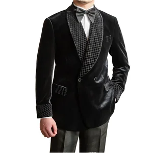 Autumn and Winter Men's Banquet Groom Wedding Velvet Suit Jacket Slim Shawl Lapel High Quality Double Vents Suit Jacket for Men