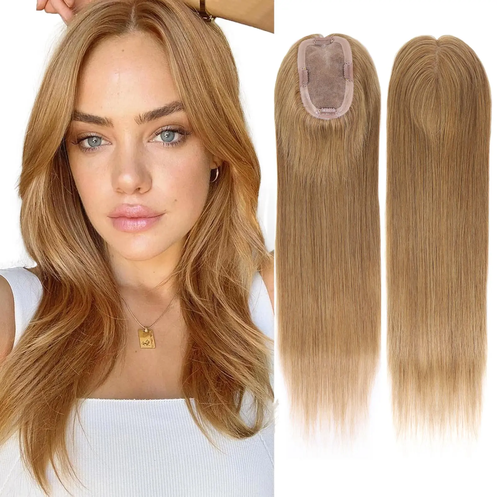 Large 3x5 Human Hair Topper for Thinning Hair, 16 Inch No Bangs Hair Topper Human Hair 3x5 - Etsy main image 2