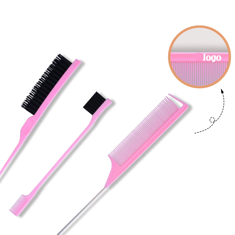 3Pcs/Set Teasing Brush Rat Tail Comb and Edge Brush Salon Hair Styling Comb Set for Women