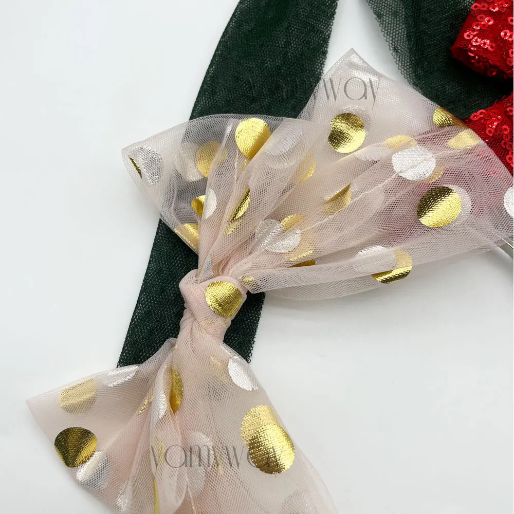gold polka dots tulle hair bow headband read sequin green for christmas