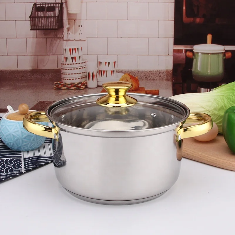 Set Pentole Acciaio Inox 12 Pezzi Con Manici Dorati - Per Tutti I Piani Cottura, Incluso Induzione