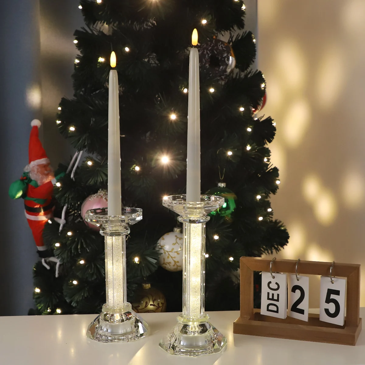 glass led candlestick tall clear candle holders made in china for wedding centerpieces