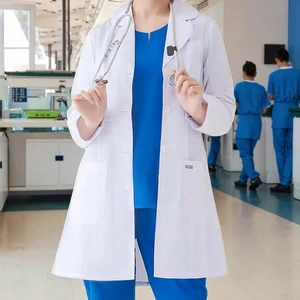 Wholesale Professional Women's Cotton Polyester Hospital Uniforms Medical Science Doctor Nurse Wear White Lab Coat Custom