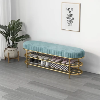 Thickened Soft Bag Cushion Nordic Light Luxury Iron Shoe Changing Stool Metal Frame Household Door Cushion Shoe Storage
