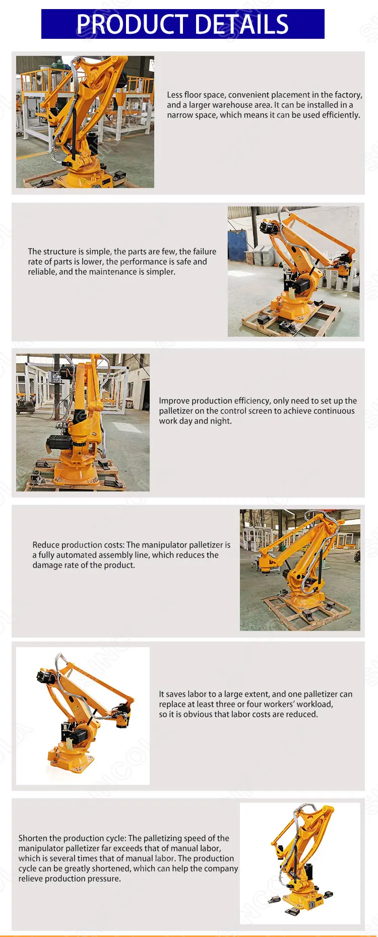 Robotic Gripper for Robotic Arm End Effector Bag Palletizing Production Line Column Type Palletizer