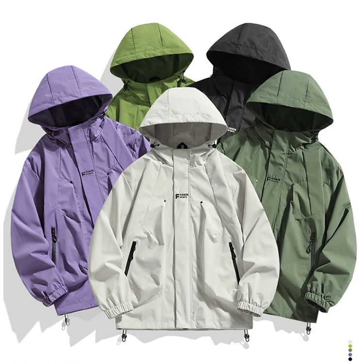 Spring Casual Windproof Outdoor Softshell Jacket with Adjustable Drawstring Hood, Elastic Cuffs, Smooth Zipper, Couple Jacket