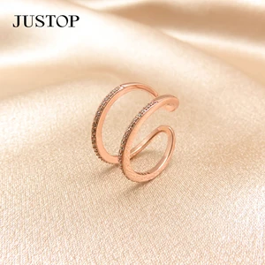 Double Layer Zircon Ring Gold Plated Open Adjustable Size Fashion Trendy Rings for Women Copper Jewelry