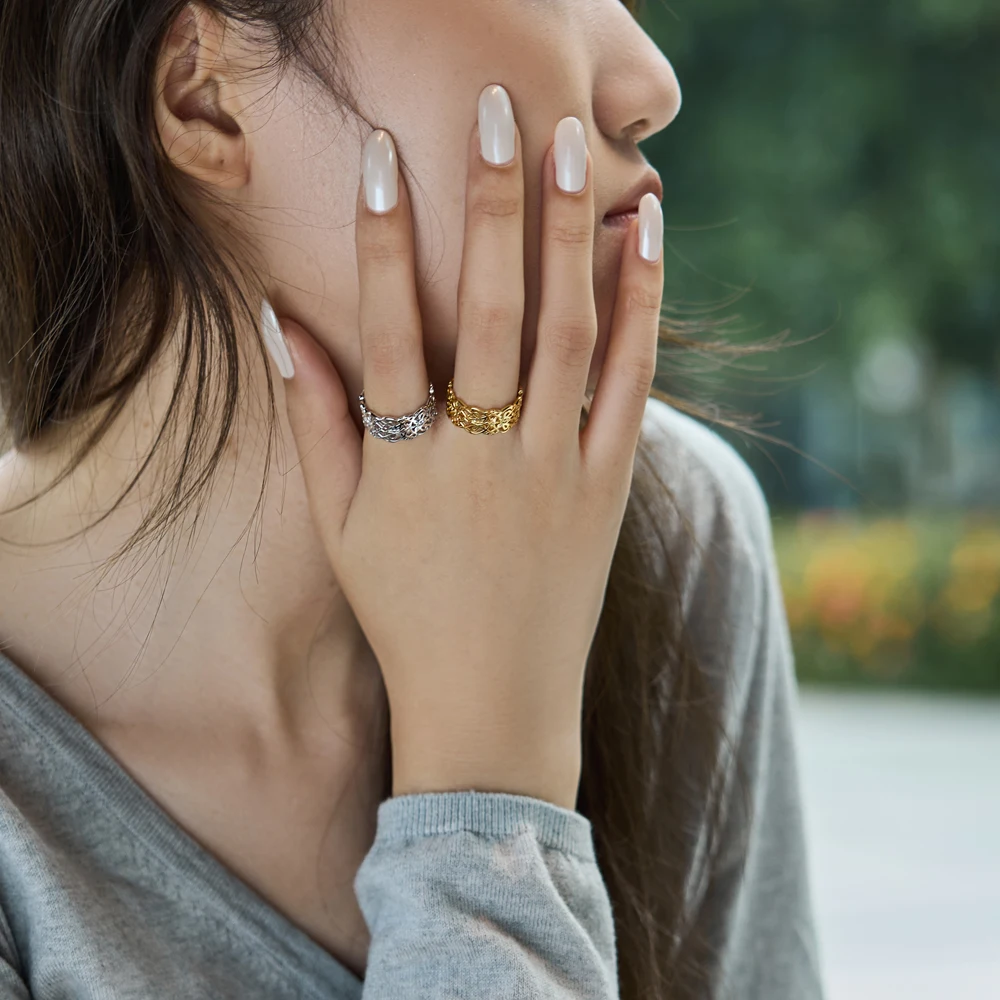 KAKODIY exclusive design luxury rhodium 18K gold plated 925 Sterling Silver hollow pattern party day use unique jewelry ring detail 9