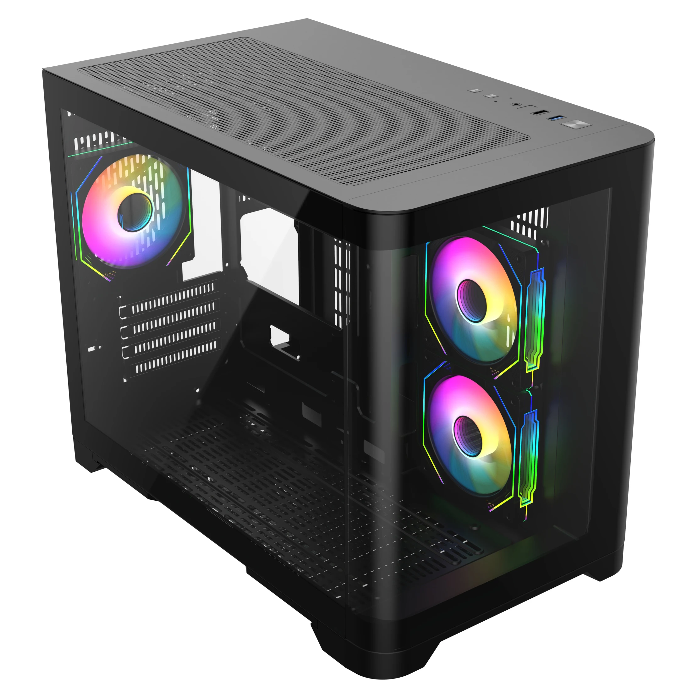 Good Quality White MATX Case Cube Curved Glass Computer Case Support BTF MB  Dual 360 AIO ATX PSU 40 Serie GPU Gaming PC Case