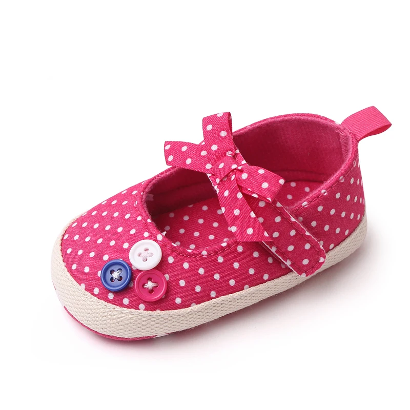 Solid Color Striped Polka-dot Bow Button Soft Soled Breathable Infants Toddler Shoes for Girls manufacture
