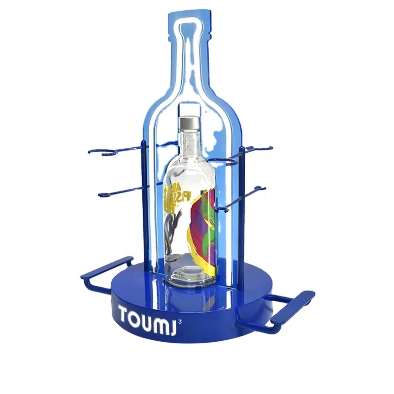 Custom Designed Elegant Bottle Stand Acrylic LED Light Wine & Beer Display Rack Customized Display Stand with Metal Hook