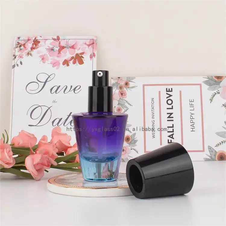 product luxury empty thick bottom 30ml gradient glass serum bottle packaging glass pump cosmetic with black lid for packaging container-11