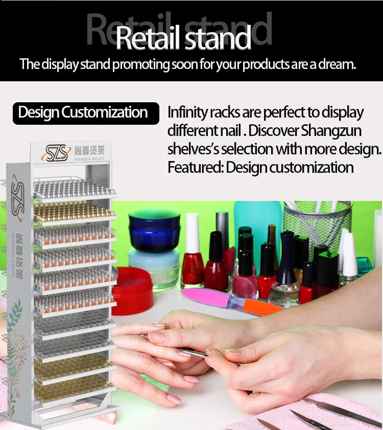 Metal Colors Nail Display Stand Dip Powder Nail Polish Floor Display