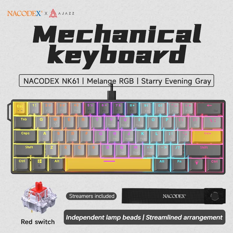 AjazzNK61 Wired Gaming Keyboard 8K Polling Rate Low Latency RGB