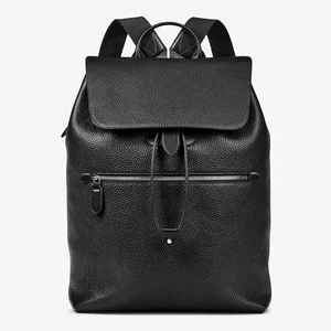 Custom Luxury PU Pebble Leather Black Mens Laptop Flap Drawstring Backpack Bag for Men