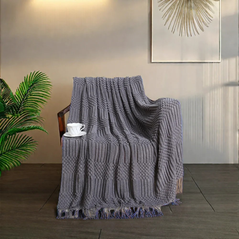 Wholesale Super Soft Lightweight Acrylic Knitted Blanket Solid Decorative Throw Bed Sofa Rectangular Festival