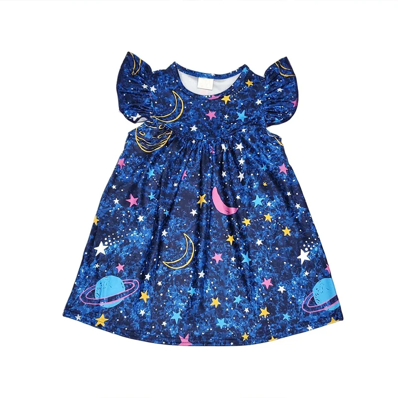Organic Cotton Dress for Kids Customize Children's Clothing Girls Wholesale  Jersey Girl Dresses Ruffle Sleeve Children Dress