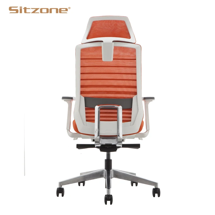 Modern CEO Design Adjustable High Back Lumbar Support Orange Mesh Meeting Chair Ergonomic Executive White Swivel Office Chairs