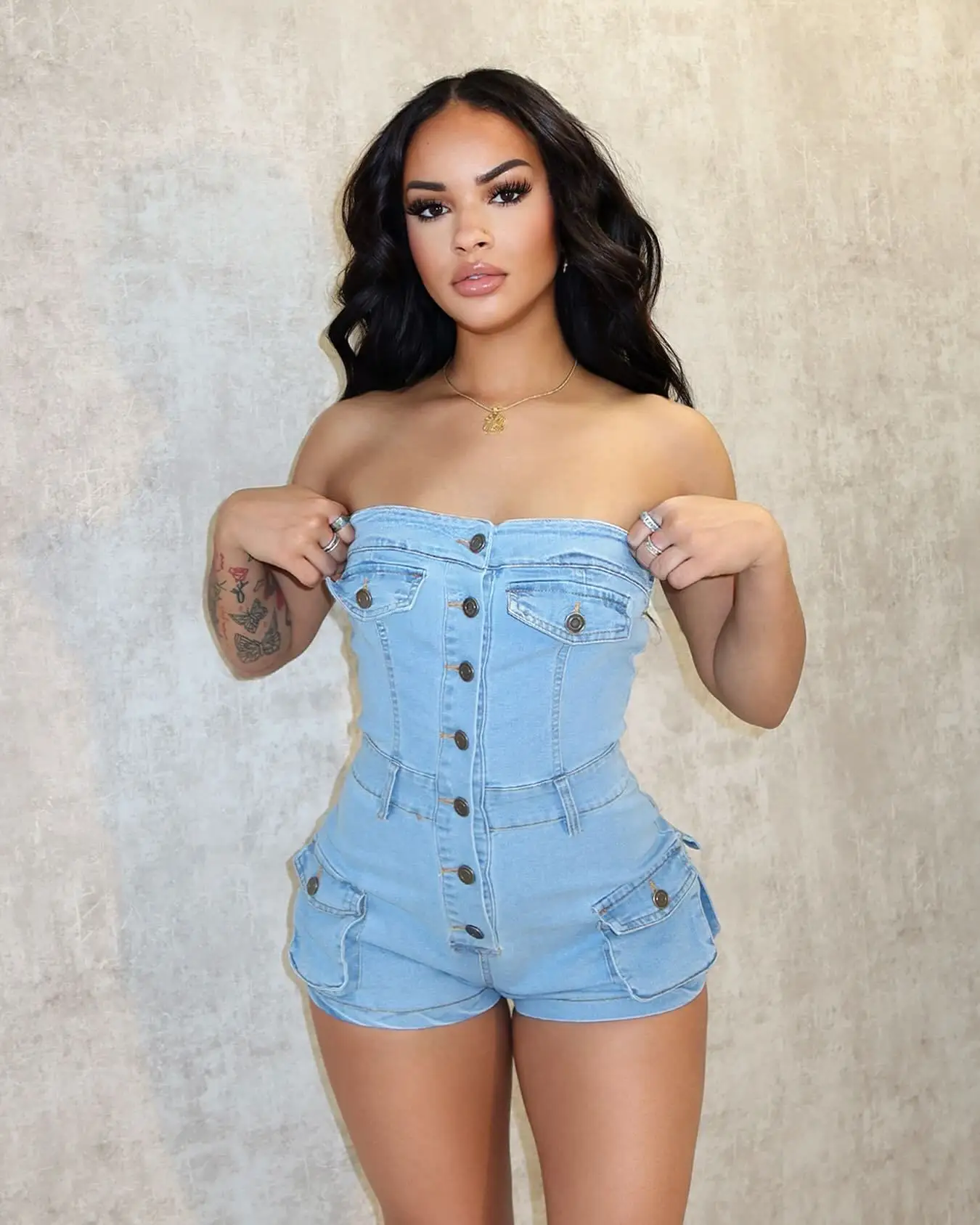 clothing blue jean romper shorts