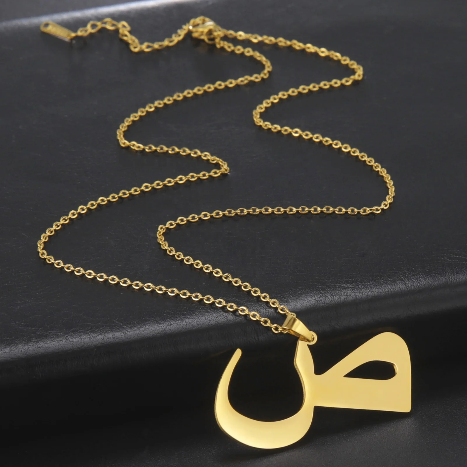 Arabic Alphabet Pendant Necklace Fashion Simple Letter Choker Neck Chain  Lucky Amulet Muslim Stainless Steel Jewelry