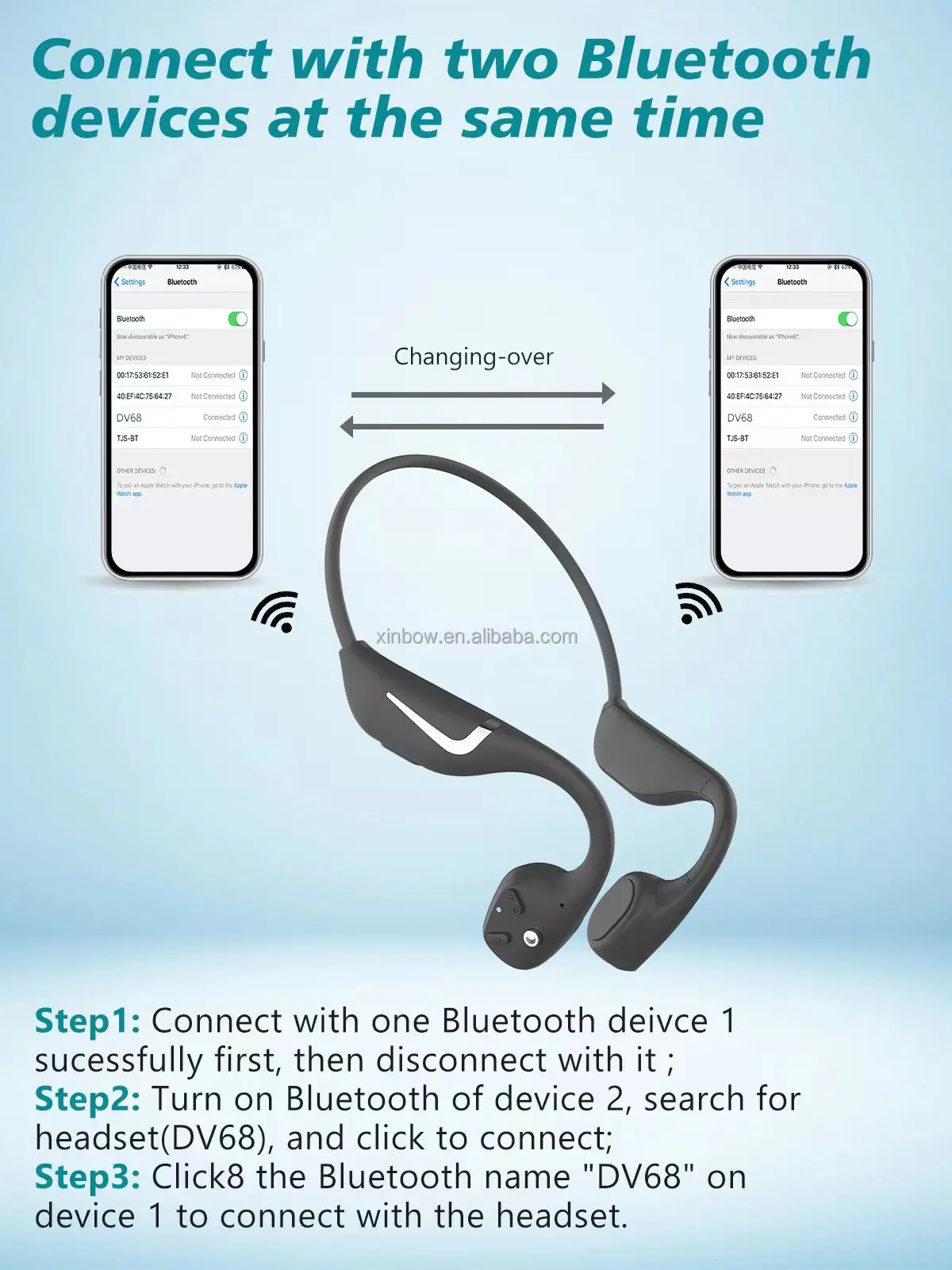 Dv68 Real Bone Conduction Bluetooth Headphone Sport Earphone Waterproof ...