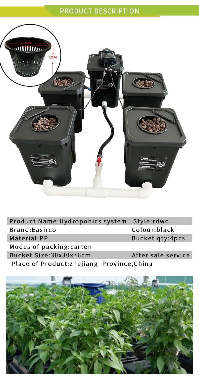 Plant Hydroponics System Rdwc Clone Bucket Drip Irrigation 4 Buckets Air Pump And Cycle Pump