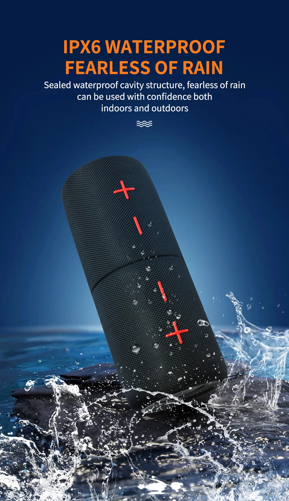 2合1便携式分体式40w无线扬声器，IPX6防水便携式双扬声器，带RGB灯TWS配对，适用于户外、家庭