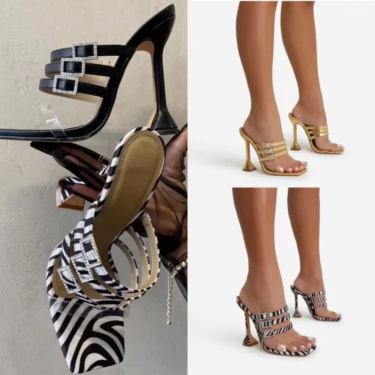 2022 Summer New zebra Print Sandals Ladies Stiletto Gold High Heels Large Size Women's Shoes