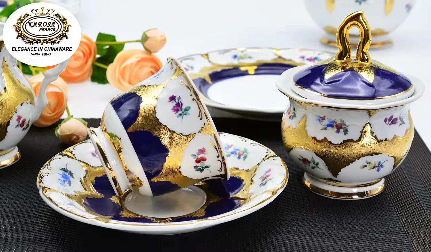 17pcs Elegant Porcelain Embossed Gold Vintage Coffee Cup Luxury Afternoon Tea Gift Sets