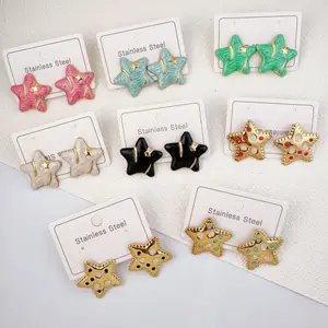 MW Factory Wholesale Hot-selling New Drip Oil Starfish Stainless Steel Earrings Simple Fashionable and Versatile Stud Earrings