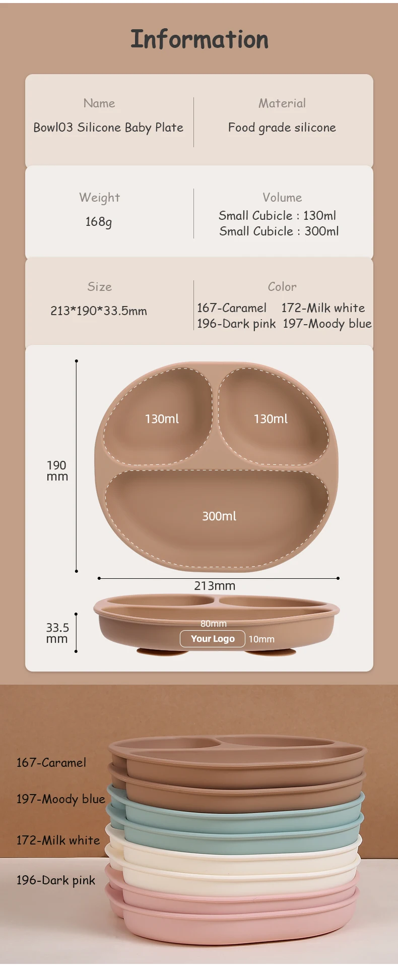 Divided Food Feeding Bowl Silicone Baby Dishes Kid Dinner Suction Baby