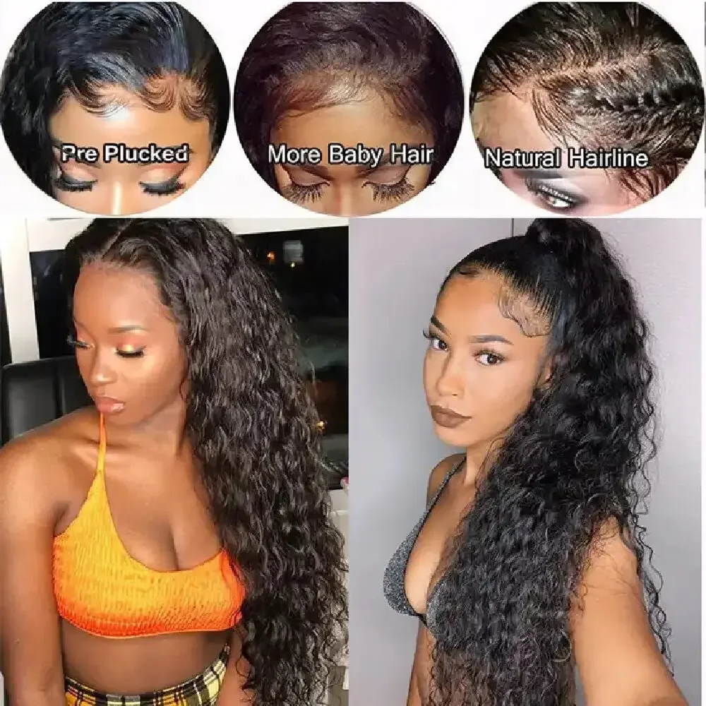 30 Inch Remy Human Hair Lace Frontal Wigs Water Wave With Baby Hair Closure_voghion.com