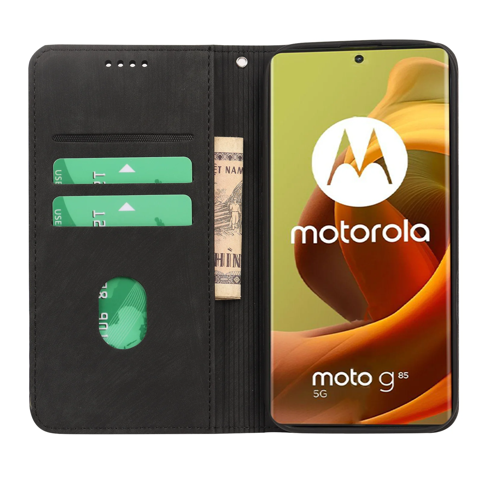 Wigento Für Motorola Moto G72 Handy Tasche Wallet Premium Schutz Schwarz Wigento
