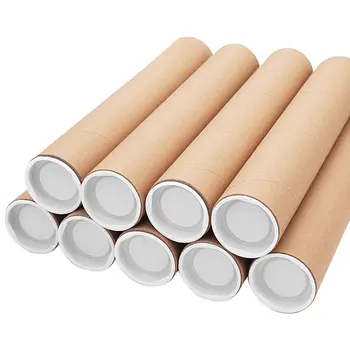 Round shipping tube/mailing/poster packaging paper tube round box brown paper kraft tube with metal lid plastic lid