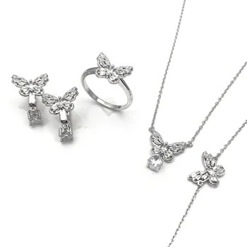 925 Silver Ladies Jewelry Set round Brilliant Cut Diamond Fashion Style Female Butterfly Necklace Bridal Jewelry