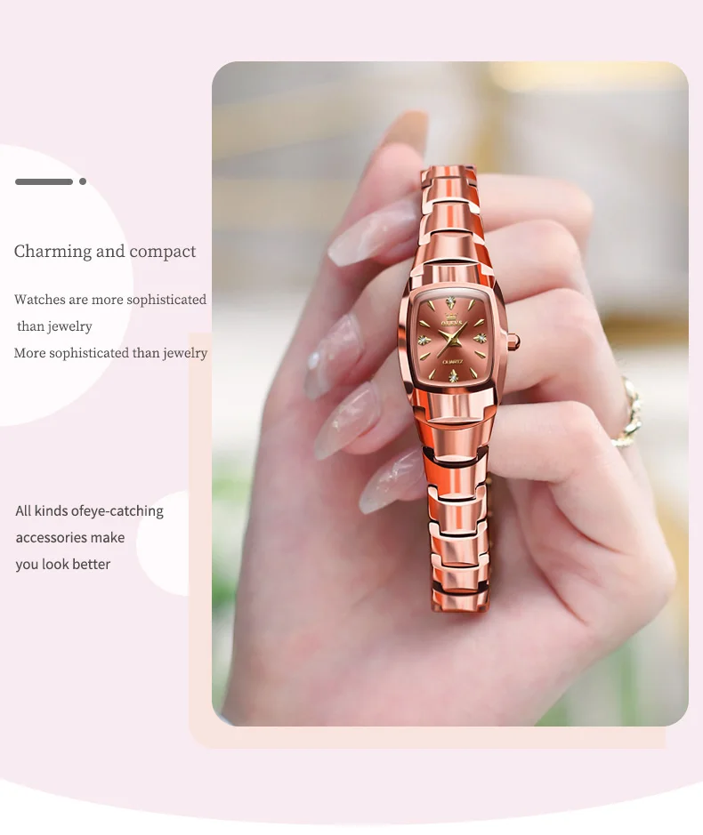 OLEVS 7006 Japan Quartz Movement Water Resistant 3ATM Women Watch Square Shape Dial Gold Tungsten Steel Bracelet Ladies Watches