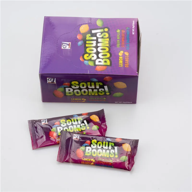 Wholesale BRC Sours Bomb Sweet Sweet Manufacturing Bags Candy Halal Sucreries Bonbon Custom Fruit Flavour Natural Chew Candy