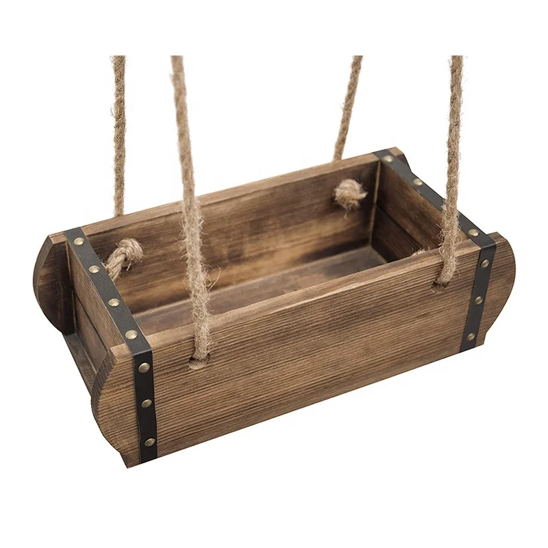 Rustic Hanging Planter Box, Wall Plant Hangers with Rope for Succulent  Flower Cactus Herb Small Plants, Window Garden Indoor