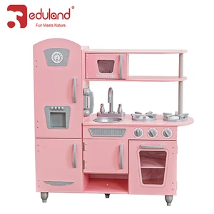 EDULAND School Children Montessori Refrigerator Kids Smart Miniature Wooden Play Kitchen Set Real Cooking Boys and Girls Toys