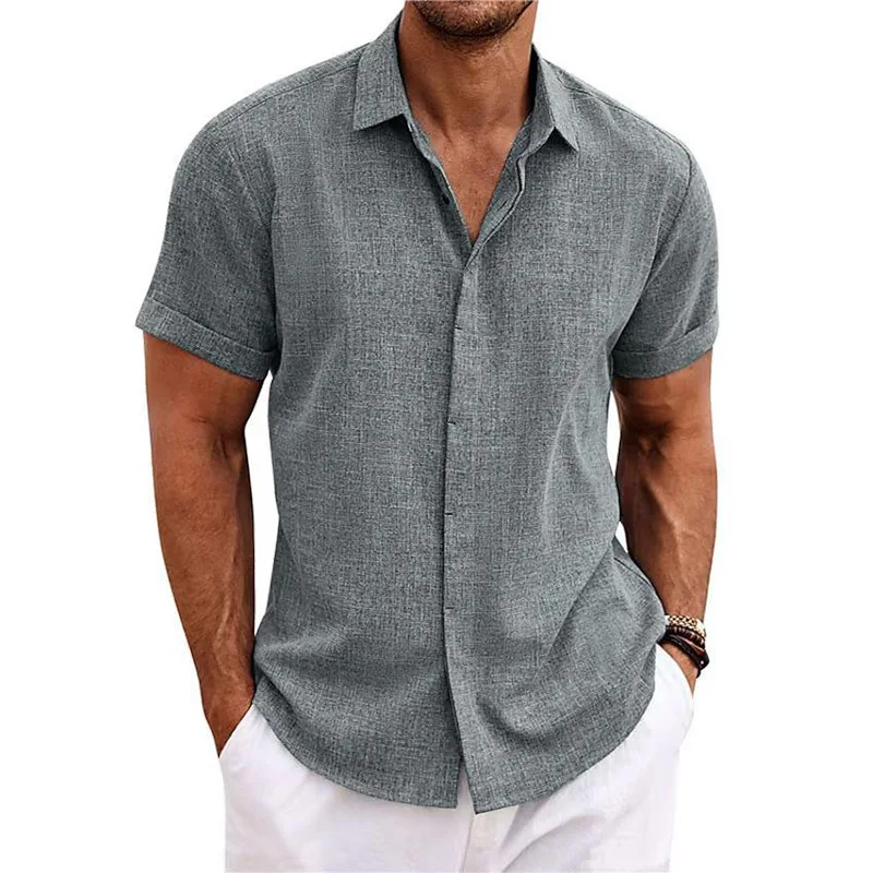 Men's  Short Sleeve Casual Button Down Shirt Anti-Pilling Yarn Dyed for Beach Summer Wedding Knitted Weaving Method