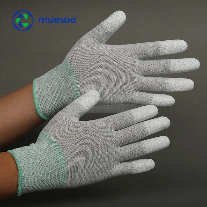 Рабочие перчатки ESD безопасные Электронные сборные безворсовые проводящие из углеродного волокна PU для